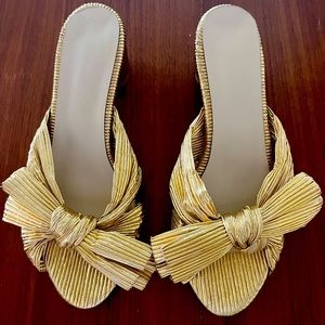 NEW gold lame slides with 2 inch heel